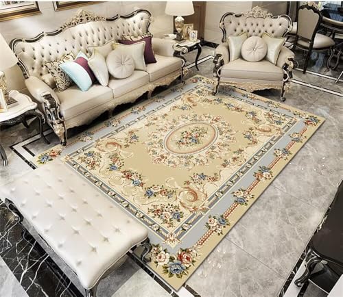 Tapete Actividades Bebe Diseño Floral Azul Estilo Retro Rectangular Duradero Alfombra Pelo Corto Salon Amarillo Sala de Estar de alfombras Decoracion Salon 160X230CM