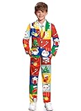 IIMMER Christmas Kid Boys 3 Piece Ugly Warm Funny Outfit Xmas Colorful Party Blazer with Jacket Pants & Tie 10 Years