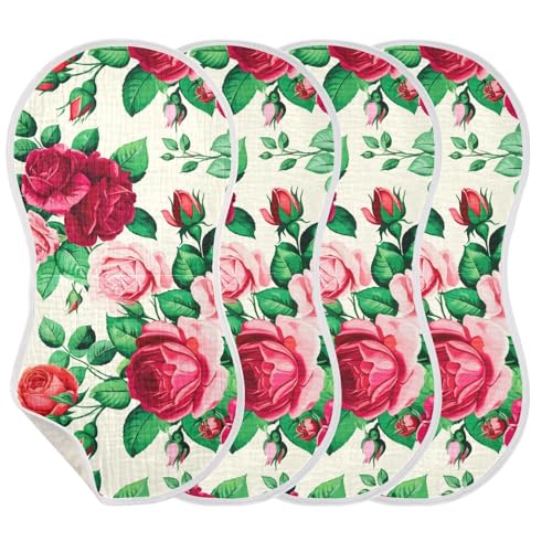 MCHIVER Blooming Roses Foliage Ivory Baby Burp Cloths Cotton Washcloths Super Soft Absorbent Burping Rags for Baby Girl Boys Newborn Towel 4 Pack3