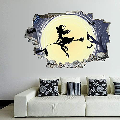 Witch Halloween Wall Decal Ghost 3D Break Through Wall Sticker Removable Pvc Funny Wall Art Decal Halloween Home Decor Vinyl Mural For Boy Kid's Room Living Room Bedroom Fireplace #TOP15