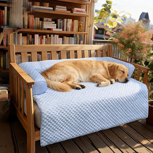WATANIYA PET Cooling Dog Bed, Washable Cooling Mat for Large Dogs with Removable Cover, Self Cooling Couch Cover for Dog, Non-Slip Dog Couch Bed, 45x37 Inch, Blue