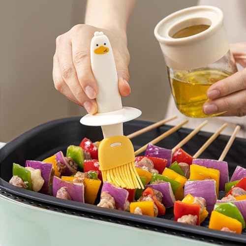 Image of Oil Dispenser Bottle with Silicone Brush 200ML - Leakproof Transparent Jar for Cooking, Baking, BBQ | Versatile Container with Brush (Pack of 2, 200 ml) (Plastic)