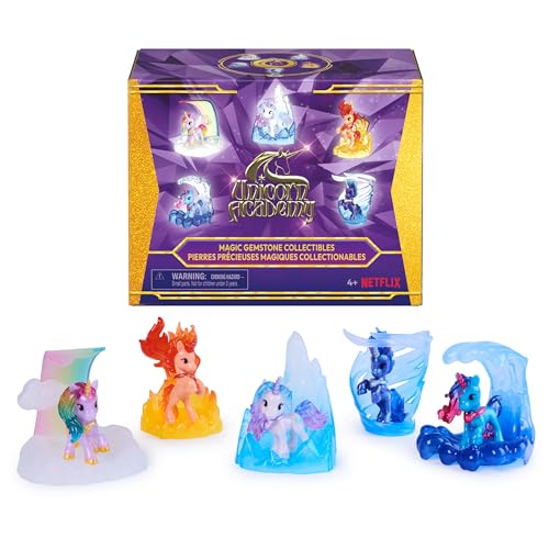Unicorn Academy, Set de Figuras coleccionables con Magia de Piedra Preciosa con 5 Figuras de Unicornio y Bases de exhibición, muñecas y Unicornios para niñas a Partir de 4 años