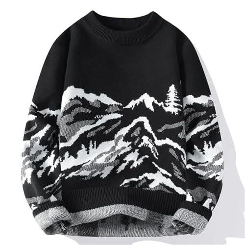 Men Retro Print Loose Fit Knit Sweater O-Neck Full Sleeve Vintage Street Style Casual Pullover Sweater4