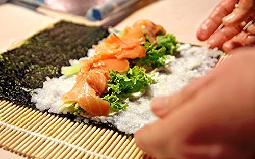 Bamboomn Sushi Making Kit With Serving Set - 2 Sushi Rolling Mats Makisu, Rice Paddle, Spreader, Black Serving Tray, Sauce Dish, And Chopsticks #TOP5