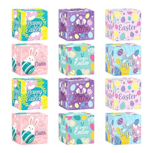 Cajas de Pascua para niños | Juego de 12 cajas de feliz Pascua, cajas de regalo reutilizables para niños, bolsas de regalo para envolver, juego de búsqueda de huevos, suministros de Pascua