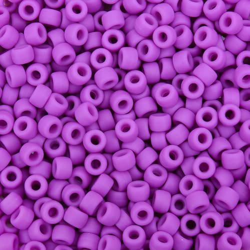AUREHEN 300PCs Silicone Pony Beads for Hair Braiding, Purple Colors 6 * 9mm Soft Kandi Foca Beads for Bracelet Making, Pens, DIY Crafts, Key Chains and Ornaments Decorations