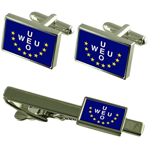 Gemelos Unión Europea Occidental y clip corbata set accesorios traje hombre