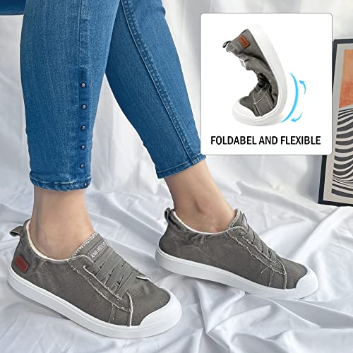 Jenn Ardor Women's Canvas Sneaker Slip-Ons Loafers Shoes For Womens Fashion Casual Canvas Round Toe Soft Comfortable Walking Flats Grey #TOP2