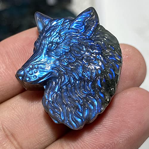 Escultura de Cabeza de Lobo de Cuarzo Labradorita Natural miniatura 6