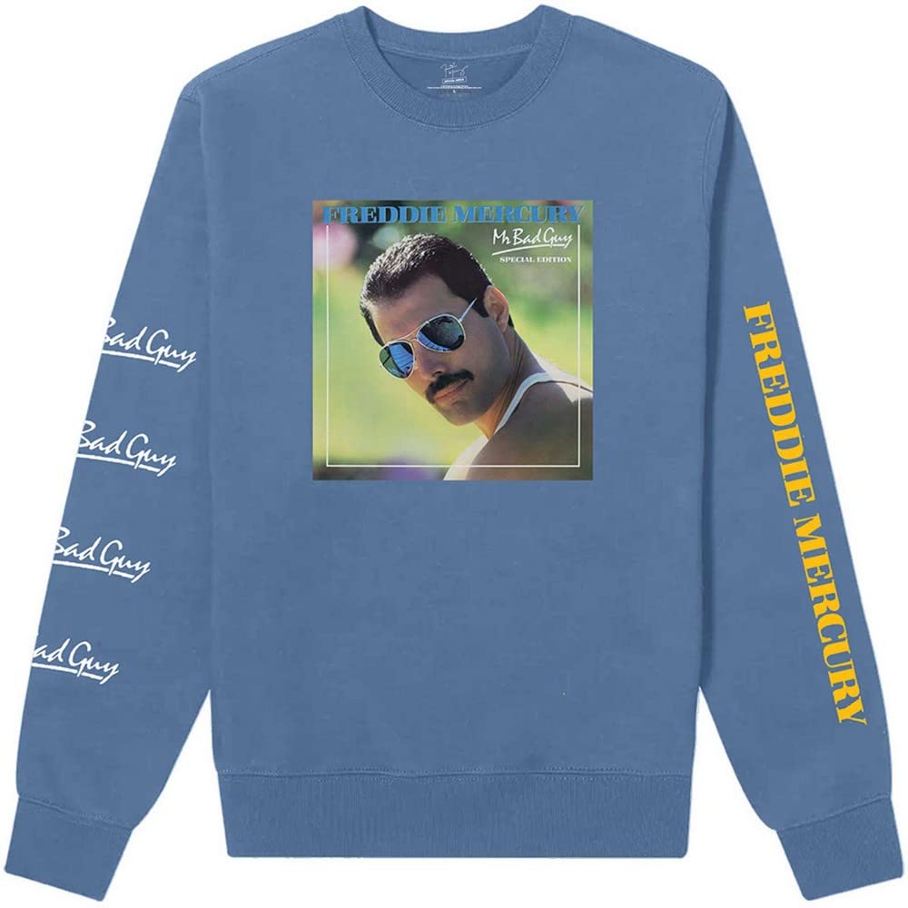 Freddie Mercury T Shirt Mr Bad Guy Logo Official Unisex Blue Long Sleeve L