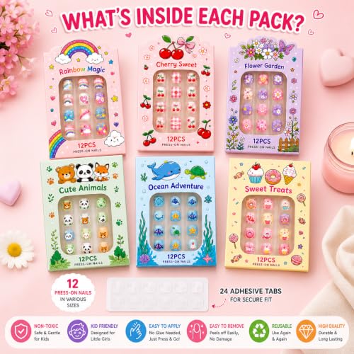 Image of Samyak Kids Nails Set, Girls Kanjak Navratri Gifts, Birthday Return Favour Press On Nails (Multicolor, Pack of 12)