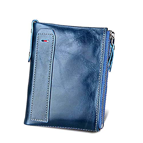 Crazy Horse Genuine Leather Men Wallets Credit Business Card Holders Cowhide Leather Wallet Purse (Blue)
