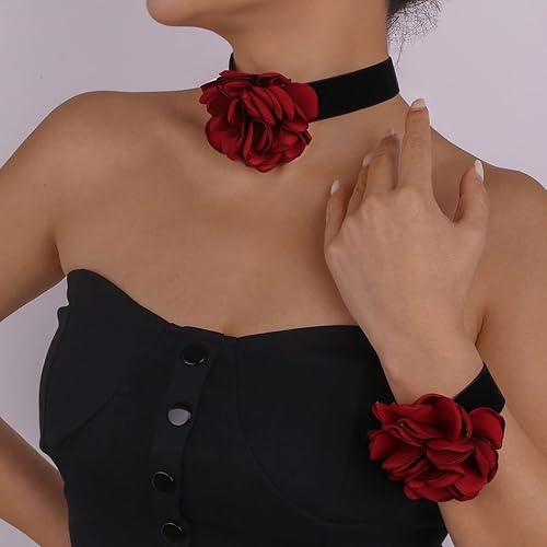 Miniatura 3 de Bounzhi Gargantilla de terciopelo con rosas góticas, collar negro, collar de muñeca y flores, elegante para mujer