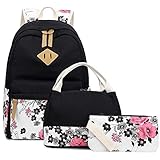 Abshoo Lightweight Canvas Floral Backpacks for Teen Girls School Backpack with Lunch Bag (DG20 Black)
