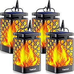 TomCare Solar Lanterns Outdoor, Flickering Flame Hanging Lights, 4 Pack | Realistic Flame Effect, Charges in 6-8 Hours, 10-12-Hour Runtime, IP65 Waterproof, Auto On/Off for Patio, Garden and Porch