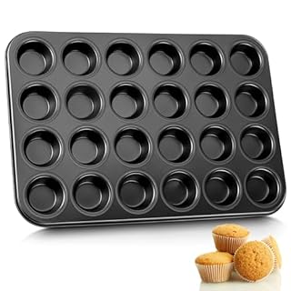 E-far Mini Muffin Pan - 24-Cup Nonstick Carbon Steel Cupcake Tin for Perfect Mini Muffins & Cupcakes, Warp-Free Bakeware for Even Baking & Easy Release, Oven Safe