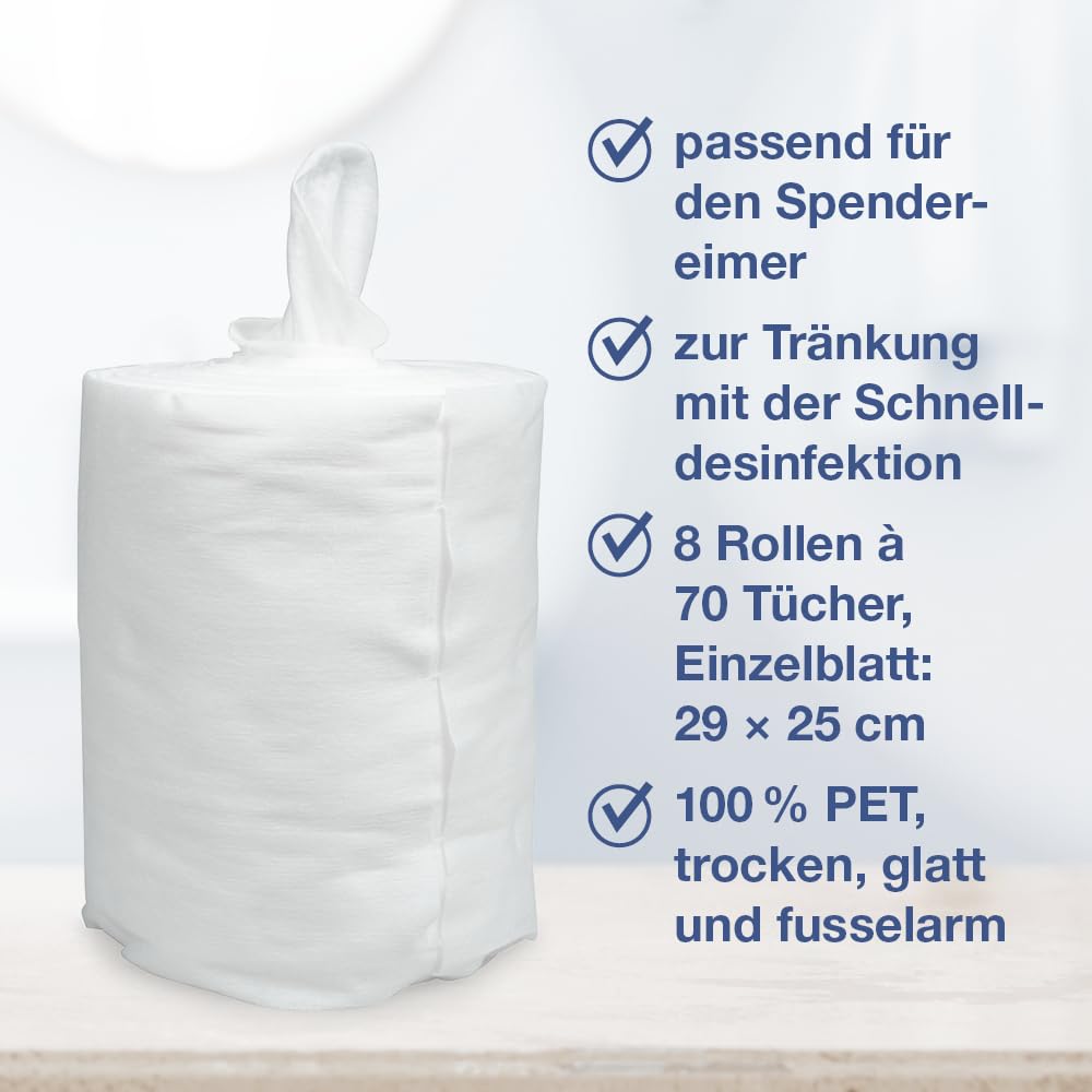 Wellsamed Desinfektionsmittel Set, 5 Liter Schnelldesinfektionslösung Neutral, Gebrauchsfertig, Mit Spendereimer und 8 Rollen Wischtücher à 70 Blatt
