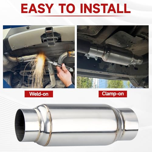 Image of LCGP 3 inch Inlet Universal Resonator, 3 inch Outlet 12 inch Overall Length Stainless Steel Performance Muffler, Polished, Straight Through Design, Deep Tone 2pcs