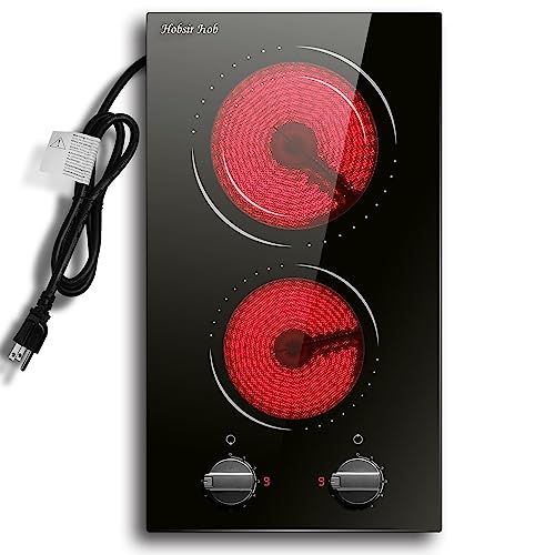 2 Burner Electric Cooktop 110v, 120v Plug In Electric Stove Top, 12 Inch Built-in Radiant Electric Stove, Electric Ceramic Cooktop with Safety Lock, Timer, Over-Temperature Protection