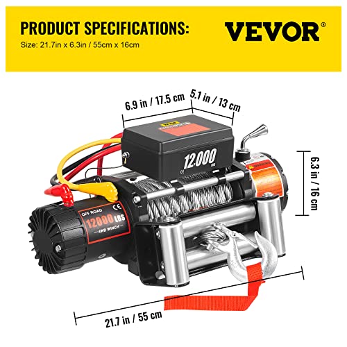 Vevor 12000IBS Truck Winch 12000Lbs Electric Winch 85Ft/26M Steel Cable 12V Power Winch Jeep Winch With Wireless Remote Control And Powerful Motor For Utv Atv & Jeep Truck And Wrangler In Car Lift thumb #6