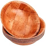 Elsjoy 8 Pack Wooden Woven Salad Bowl, 8 Inch Stackable Round Wood Serving Bowl, Rustic Mixing Bowl for Salad, Fruits, Vegetables, Natural Birch Wood