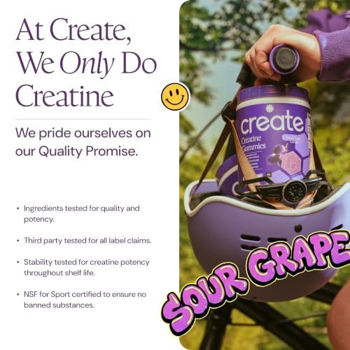 Image of Create Creatine Gummies - Energy & Strength - 90ct - Sour Grape | NSF Certified for Sport - Made with Creatine Monohydrate, Vegan & Gluten-Free, Anti-Melting Formula, 1.5g per Gummy