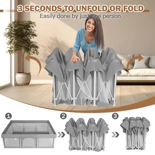 Image of Foldable Large Baby Playpen 50 inchx71 inch, Playard for Babies and Toddlers, Portable Safety Baby Fence Lightweight,No Installation, Indoor & Outdoor Play Yard with Ocean Balls*100, Grey