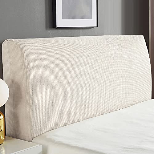 JHLD Résistant Couleur Unie Housses De Tête De Lit, Jacquard Doux Housse Tete De Lit Design Tout Compris Protecteur Housse De Protection De Tête De Lit Lavable pour Queen-Blanc crème-120-140cm