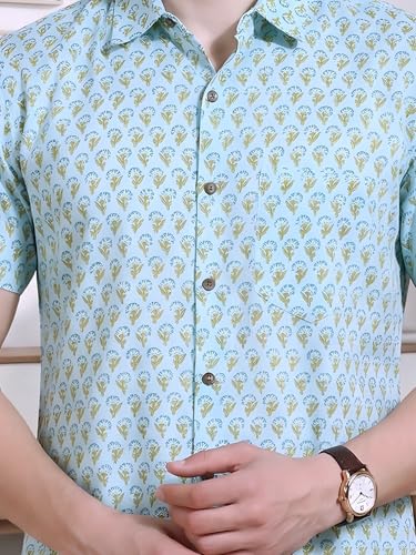 Image of Yash Gallery Men's Cotton Warli Print Shirt Collar Regular Shirt