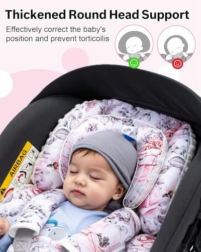 Image of Infant Car Seat Insert with Extra Headrest, Adjustable Carseat Head Support for Preemie to Toddler, 2 in 1 Breathable Air Mesh Car Seat Insert for Newborn, Mink Dot Baby Car Seat Cushion for Stroller
