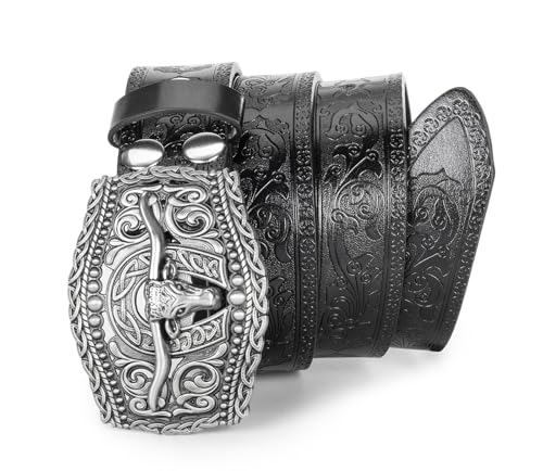 Western Cowboy Belt for Men Women - Longhorn Bull Decoration Cowgirl Country Belt for Jeans Pants4