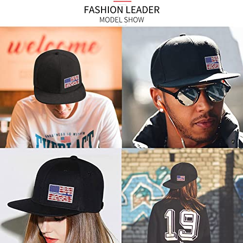 Negi American Flag Hat Snapback Hat For Men Women, Hip Hop Baseball Cap Snapback Extender Adjustable, Classic Fishing Hats For Men, Black Flat Bill Hats For Outdoor Fishing Gifts #TOP6