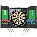 Panana Steel Tip Dartboard Cabinet Set with 6 Darts, Regulation Size Sisal Bristle Board, Green Scoreboards, Black Cabinet, Home Bar Game Room