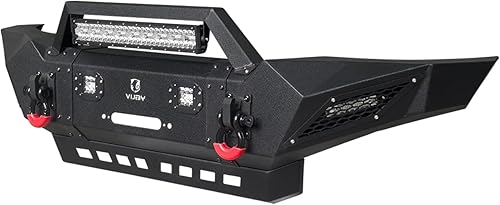 Miniatura 5 de Vijay - Parachoques delantero con textura negra con placa de cabrestante y 5 luces LED y 2 anillos en D de 4.75 T para Tacoma 2005-2015 (no apto