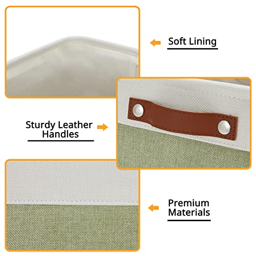 Image of DULLEMELO Fabric Storage Bin for Laundry, Home, Foldable Storage Basket for Shelves, Toys, Collapsible Storage Basket Bin for Office, Closet,Bedroom(White&Green)