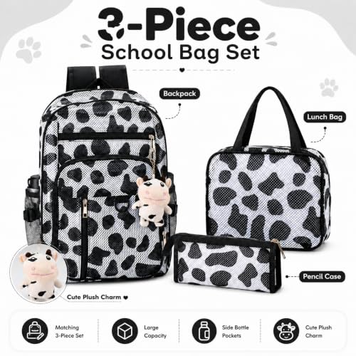 Image of Silkfly 3 Pcs Mesh Backpack Set, Heavy Duty Semi-transparent Bookbag with Lunch Bag Pencil Case for Travel, Beach, Sports