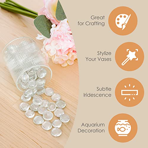 Houseables Glass Stone, Clear Marbles, Pebbles For Vases, 5 Lb, 400-500 Stones, Flat Bottom, Round Top, Rocks, Bowl Filler Gems, Iridescent Decor, Decorative Centerpieces, Florist Supplies, Aquarium #TOP2