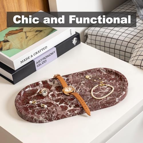 Image of Koville Norway Natural Marble Tray, 12 inchx6 inch Vanity Decorative Tray for Countertop, Catchall Tray for Perfume, Candles, Jewelry Dish