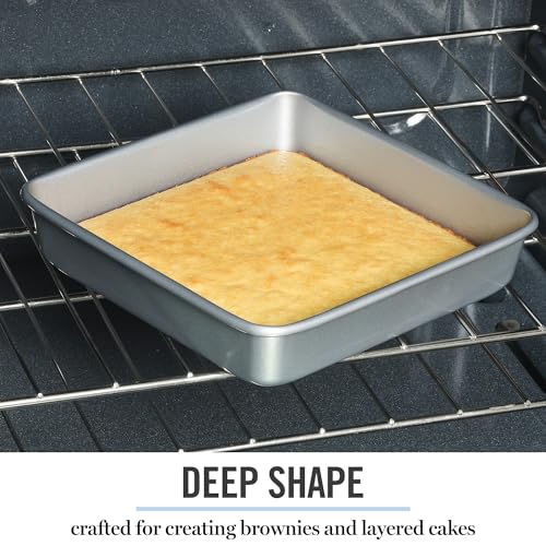 Image of Martha Stewart Gallen 9 Inch Square Nonstick Carbon Steel Cake Pan - Silver Durable Bakeware for Cakes, Brownies & Desserts, 9 inch Cake Pan (Pack of 6)