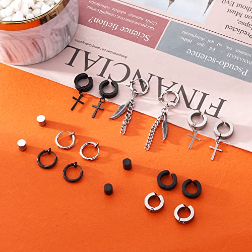 Image of NEWITIN 15 Pairs Magnetic Stud Earrings for Men Stainless Steel Magnetic Earrings Men Clip on Earrings Non Piercing Cross Earrings Unisex CZ Hoop Dangle Magnetic Earrings for Men Women