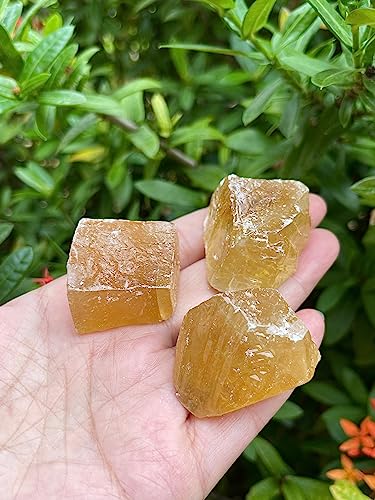 3 Pcs Honey Calcite Rough Natural Stones, Raw Calcite Crystals (Honey Calcite)
