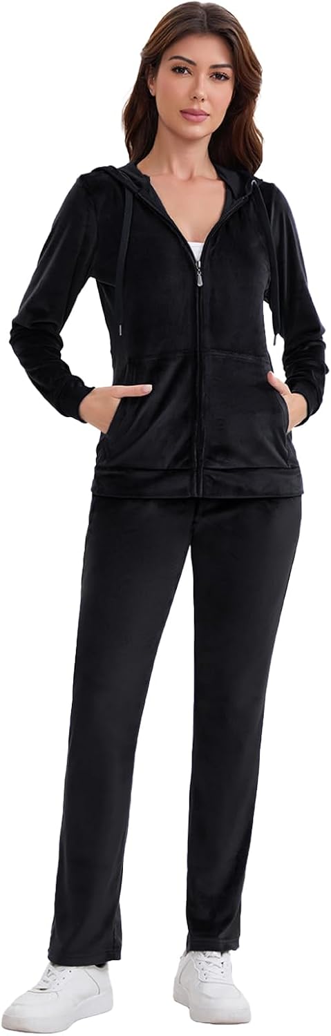 Mindtower Womens Velour Tracksuit Sets 2 Piece Velvet Jogging Suits Sets Full Zip Hoodie Sweatsuit and Casual Sweatpant