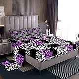 Purple Leopard Print Bed Sheets Patchwork Cheetah Print Bed Sheet Set Twin Black White Zebra Stripes...