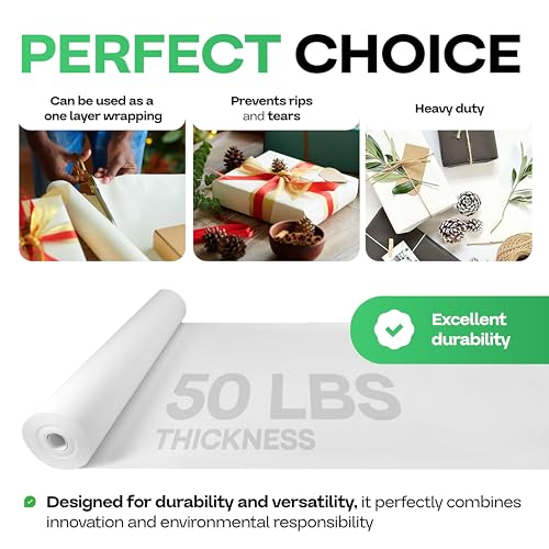 Image of White Kraft Paper Roll 48 inch x 2160 inch (180 feet) with Cutter - USA-Made | Quality Paper 50lb Thickness for Wrapping, Packing, Moving, Shipping, & Crafts /Arts - Natural Kraft Material by IDL Packaging