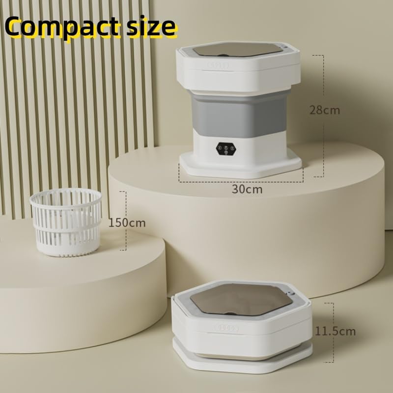 10L Mini Waschmaschine Faltbare Camping Waschmaschine mit Abnehmbarer Trockenkorb Abflussrohr, 3 Modi Tiefenreinigung Portable Reisewaschmaschine für Unterwäsche Babykleidung