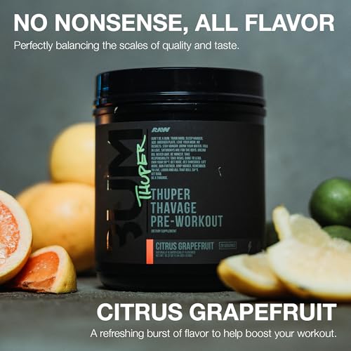 Image of RAW Thuper Thavage Pre Workout Powder - High-Stim Preworkout with Creatine, Beta Alanine, L-Citrulline & Caffeine - Chris Bumstead Gym & Fitness Supplement for Men & Women - Citrus Grapefruit