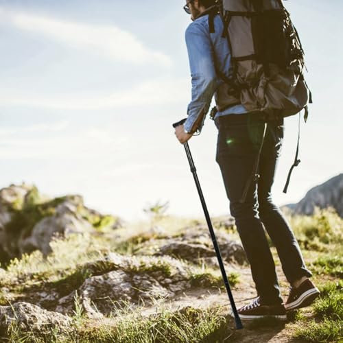 Travel Folding Trekking Hiking Pole Collapsible Cane Walking Stick Portable Mobility Aid for Women Men Hikers Gift, Black - 33.46in - 37.4in Adjustable Height