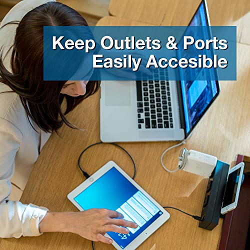 ChargeTech Desktop Outlets Power Strip - Mountable Desk Charging Station Includes 3 AC Outlets and 2 2.4A USB Ports with a Mount for Your Mobile Device or Tablet