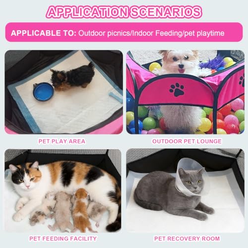 Image of Pet Playpen Portable Foldable Dog Playpens Exercise Kennel Dogs Cats Removable Mesh Shade Cover for Travel Indoor Outdoor Using Pink